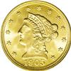 Image 1 : 1905 $2 1/2 MS66 PCGS. Light in color with a bright go 1905[$2 1/2] MS66 PCGS.