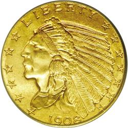 1908 $2 1/2 MS64 PCGS. Well struck with bright, satiny 1908[$2 1/2] MS64 PCGS.