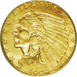 1908 $2 1/2 MS65 PCGS. This lustrous Gem is bathed in 1908[$2 1/2] MS65 PCGS.