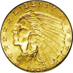 1909 $2 1/2 MS64 PCGS. This is a notable coin, not onl 1909[$2 1/2] MS64 PCGS.