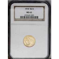 1910 $2 1/2 MS62 NGC. A pleasing Indian Head quarter e 1910[$2 1/2] MS62 NGC.