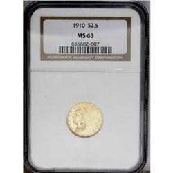 1910 $2 1/2 MS63 NGC. Light yellow gold with frosty lu 1910[$2 1/2] MS63 NGC.