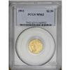 Image 1 : 1911 $2 1/2 MS62 PCGS. Pretty copper-gold surfaces wit 1911[$2 1/2] MS62 PCGS.