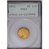 Image 1 : 1911 $2 1/2 MS63 PCGS. The lowest headdress feathers a 1911[$2 1/2] MS63 PCGS.