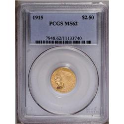 1915 $2 1/2 MS62 PCGS. Well struck and satiny, with ni 1915[$2 1/2] MS62 PCGS.