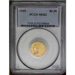 1915 $2 1/2 MS62 PCGS. Rich apricot-gold patina bathes 1915[$2 1/2] MS62 PCGS.