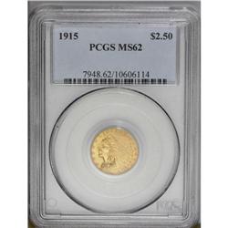 1915 $2 1/2 MS62 PCGS. A pleasing, sharply struck exam 1915[$2 1/2] MS62 PCGS.