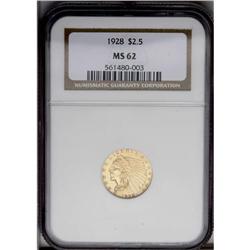 1928 $2 1/2 MS62 NGC. The satiny surfaces are copper-g 1928[$2 1/2] MS62 NGC.
