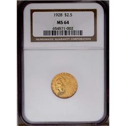 1928 $2 1/2 MS64 NGC. Lustrous with appealing rose-gol 1928[$2 1/2] MS64 NGC.