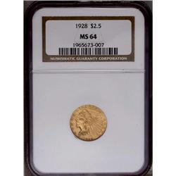 1928 $2 1/2 MS64 NGC. Both sides exhibit a honey-gold 1928[$2 1/2] MS64 NGC.