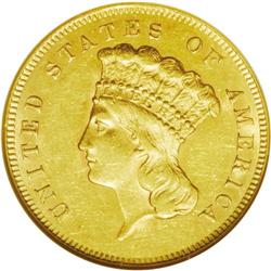 1864 $3 AU58 NGC. The 1864 three dollar piece had a mi 1864[$3] AU58 NGC.