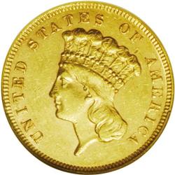 1866 $3 AU58 NGC. This near-mint 1866 three dollar exh 1866[$3] AU58 NGC.