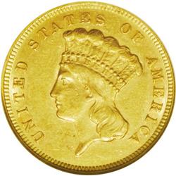 1870 $3 AU58 NGC. This 1870 three dollar piece display 1870[$3] AU58 NGC.