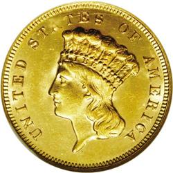 1874 $3 MS62 NGC. Slightly soft on the wreath, but wel 1874[$3] MS62 NGC.