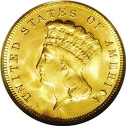 1878 $3 MS66 PCGS. Lodged between two low mintage date 1878[$3] MS66 PCGS.