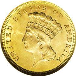 1879 $3 MS64 NGC. David Bowers and Douglas Winter, in 1879[$3] MS64 NGC.