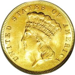 1887 $3 MS63 PCGS. Although its mintage of 6,000 piece 1887[$3] MS63 PCGS.