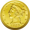 Image 1 : 1853-D $5 Large D MS60 NGC. Variety 29-T. This lightly 1853-D[$5] Large D MS60 NGC.