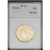 Image 1 : 1910-D $10 MS61 ANACS. Lustrous and unblemished for th 1910-D[$10] MS61 ANACS.