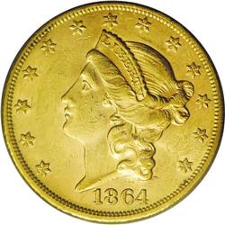 1864-S $20 AU58 PCGS. More than 100 1864-S double eagl 1864-S[$20] AU58 PCGS.