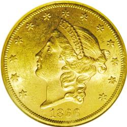 1866-S $20 Motto AU58 NGC. This is a scarce and highly 1866-S[$20] Motto AU58 NGC.