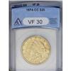 Image 3 : 1874-CC $20 VF30 ANACS. Traces of luster emerge despit 1874-CC[$20] VF30 ANACS.