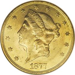 1877-S $20 MS62 NGC. This is a lovely example that is 1877-S[$20] MS62 NGC.