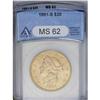 Image 1 : 1891-S $20 MS62 ANACS. A frosty Mint State example wit 1891-S[$20] MS62 ANACS.