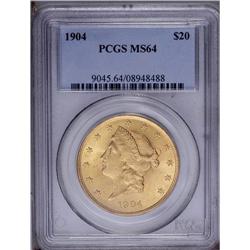 1904 $20 MS64 PCGS. A beautiful and well struck exampl 1904[$20] MS64 PCGS.