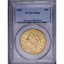 1904 $20 MS64 PCGS. Fully struck with lovely golden-or 1904[$20] MS64 PCGS.