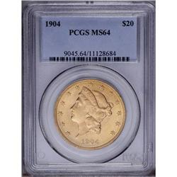 1904 $20 MS64 PCGS. Shimmering luster and lovely peach 1904[$20] MS64 PCGS.