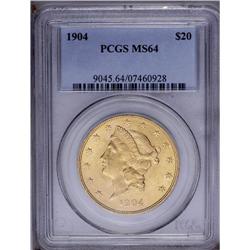 1904 $20 MS64 PCGS. A vibrant and only faintly abraded 1904[$20] MS64 PCGS.