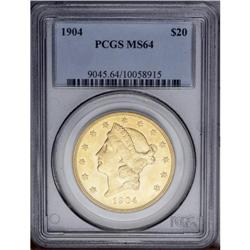 1904 $20 MS64 PCGS. Boldly struck with splendid corusc 1904[$20] MS64 PCGS.