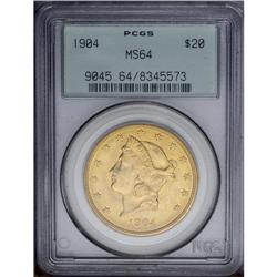 1904 $20 MS64 PCGS. Typically sharply struck and highl 1904[$20] MS64 PCGS.