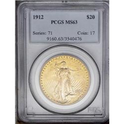 1912 $20 MS63 PCGS. Well struck with bright orange-gol 1912[$20] MS63 PCGS.