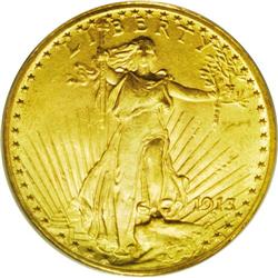 1913 $20 MS63 PCGS. Rich green-orange color with a hin 1913[$20] MS63 PCGS.