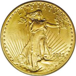 1913 $20 MS64 PCGS. The 1913 double eagle, with a mint 1913[$20] MS64 PCGS.