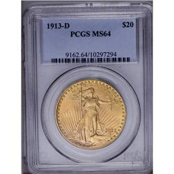 1913-D $20 MS64 PCGS. Luscious mint-green and copper-r 1913-D[$20] MS64 PCGS.