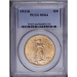 1913-D $20 MS64 PCGS. This lustrous and splendidly str 1913-D[$20] MS64 PCGS.