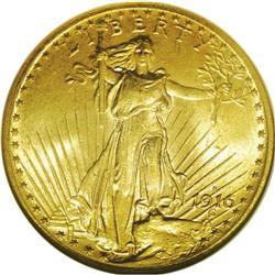 1916-S $20 MS65 NGC. Boldly struck and highly lustrous 1916-S[$20] MS65 NGC.
