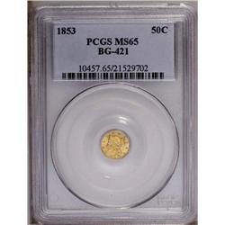 1853 50C Liberty Round 50 Cents, BG-421, R.4, MS65 PCG 1853[50C] Liberty Round 50 Cents, BG-421, R.4