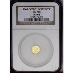 1869 25C Liberty Octagonal 25 Cents, BG-748, R.5, MS62 1869[25C] Liberty Octagonal 25 Cents, BG-748,