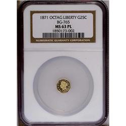 1871 25C Liberty Octagonal 25 Cents, BG-765, R.3, MS63 1871[25C] Liberty Octagonal 25 Cents, BG-765,