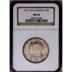 1921 50C Alabama 2x2 MS64 NGC. Powder-blue, peach, and 1921[50C] Alabama 2x2 MS64 NGC.