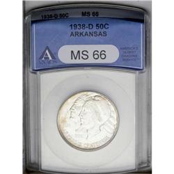 1938-D 50C Arkansas MS66 ANACS. Bright, frosty luster 1938-D[50C] Arkansas MS66 ANACS.