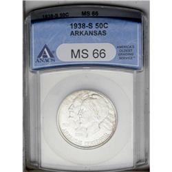 1938-S 50C Arkansas MS66 ANACS. Well frosted with spec 1938-S[50C] Arkansas MS66 ANACS.