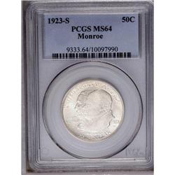 1923-S 50C Monroe MS64 PCGS. Untoned or nearly so with 1923-S[50C] Monroe MS64 PCGS.