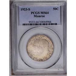 1923-S 50C Monroe MS64 PCGS. Typically bold with satin 1923-S[50C] Monroe MS64 PCGS.