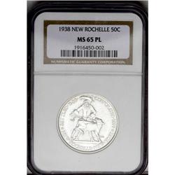 1938 50C New Rochelle MS65 Prooflike NGC. This boldly 1938[50C] New Rochelle MS65 Prooflike NGC.