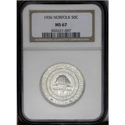1936 50C Norfolk MS67 NGC. Essentially untoned wit 1936[50C] Norfolk MS67 NGC.